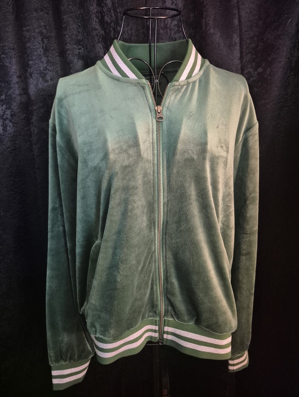 Kate & Mallory Emerald Green Velvet Tacksuit With Silver Stripe Detail XL